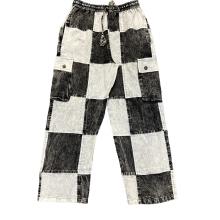 Cotton Black & White Patch Wide Leg Cargo Pant D955