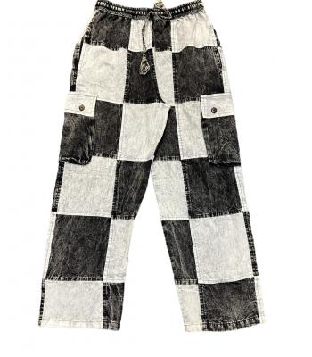 Cotton Black & White Patch Wide Leg Cargo Pant D955