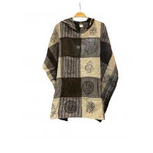 Cotton Block Print Black White Hood O/S Pullover Jacket DT86