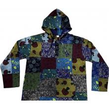Cotton Multi Print Patchwork Drawstring  Mushroom Hooded Pullover (DT49)