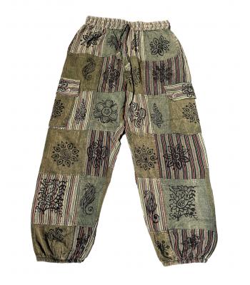 Cotton Green Multi  Block Print Patchwork Drawstring Box Pocket Bottom Closer Yoga Pant DT57
