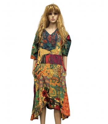 Cotton Multi Print Himalayan Floral V neck Dress HF06