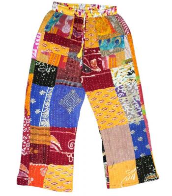 Cotton Hand Stiches patchwork Open Hem Kantha Pant R25984