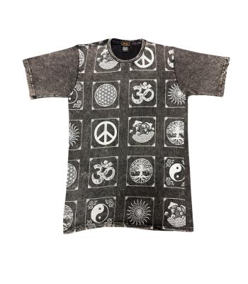 Cotton Stonewash Black Multi Spiritual Symbol T shirts S109 