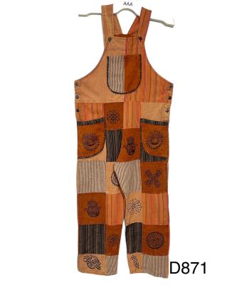 Cotton Brown Multi Block Print  Overall Jumpsuit D871 