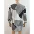 Women's B/w Patchwork Round Neck 3/4 Slv Tunic Top KE2433