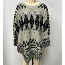 Women's Round Neck Sleeve Diamond Round Neck Poncho KF23430