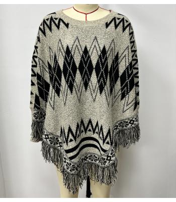 Women's Round Neck Sleeve Diamond Round Neck Poncho KF23430