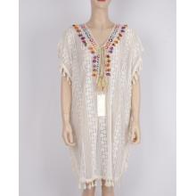 Lace Decorated Multi color V Neck Fringe Beach Cover Up KG53