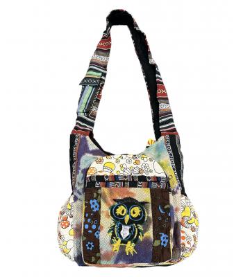 Cotton/ Hemp Tie Dye Owl with Mushroom Pocket Bag RIB2280