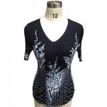 Black and White Floral Pleated Top SK27770