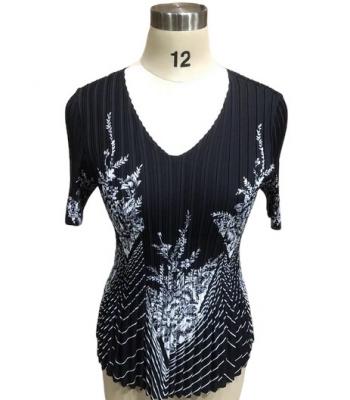 Black and White Floral Pleated Top SK27770