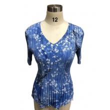 Blue and White Floral Pleated Top SK27772