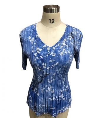 Blue and White Floral Pleated Top SK27772
