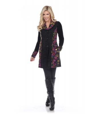 Women's Floral Embroidery Knit Three  Button Jacquard  Coat KT8293