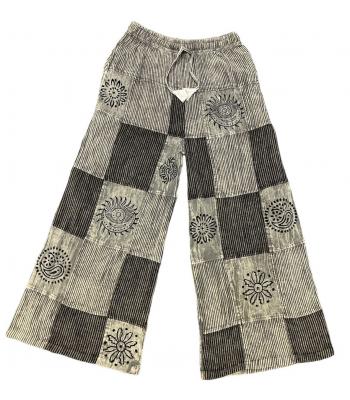 Cotton Multi  Block Print Black and Grey Cali Palazzo Pant D1023