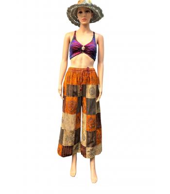 Cotton Multi Color Block Print Patchwork Palazzo Pant D1028 