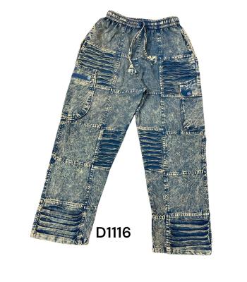 Cotton Razor Cut  Denim Black Stonewash Drawstring Cargo Pant D1116 