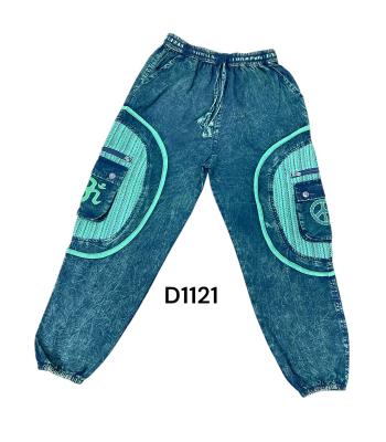 Cotton Stonewash Teal Square Peace & Om  Cargo Yoga Pant D1121 