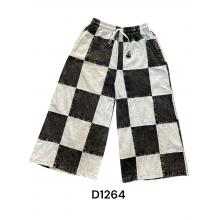 Cotton Black & White Patch Stonewash Cali Palazzo Pant D1264