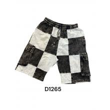 Cotton Black & White Patch Stonewash Lake Shorts D1265