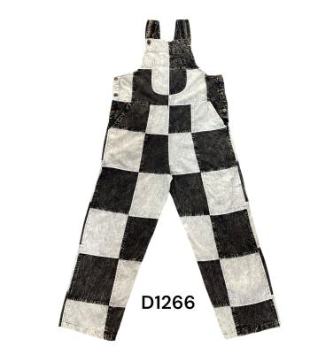  Black and White Checkerboard Vintage Overall Jumpsuit D1266 