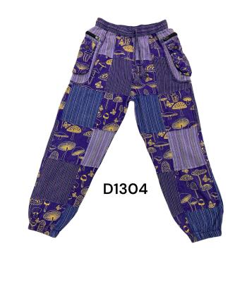 Cotton Purple Multi Patchwork Bottom Closer golden Mushroom Pant D1304 