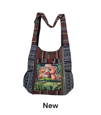Cotton B/W Multi Patch Side Pocket Red Squirrel Bag KFC2833