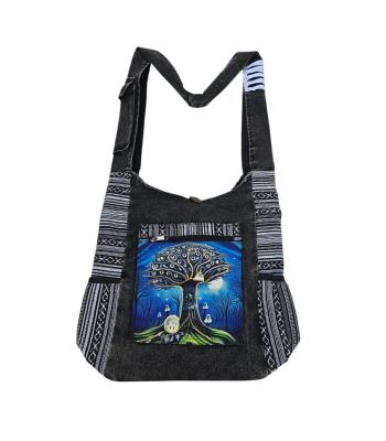 Cotton Black & White Side Two Pocket Tree of Life  Bag KFC2865