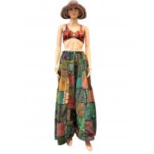 Cotton Stonewashed Patchwork Block Print Palazzo Pant KTD25695