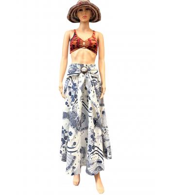 Cotton Blue Multi Print Coconut Button Skirt KTK408