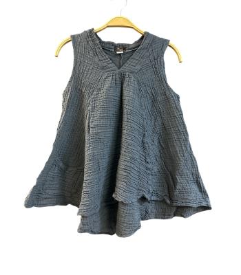 Cotton V neckline Asymmetric A line Pocket Gray Tunic Dress KTX2545