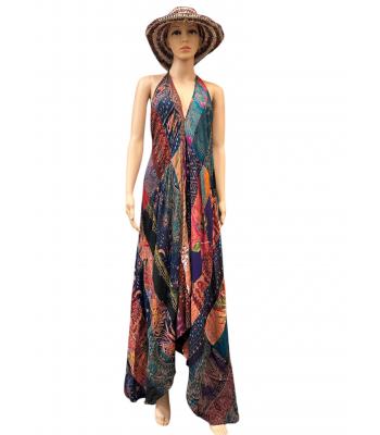 Rayon Blue Multi Patchwork Boho Sun Dress KTY504