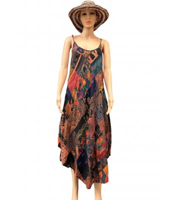 Rayon Red Multi Patchwork Boho Sun Dress KTY507 