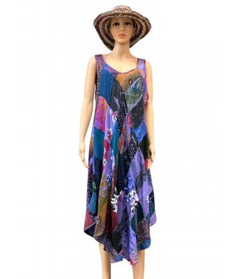 Rayon Blue Multi Patchwork Sun Dress KTY511