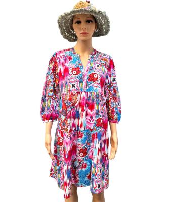 Cotton Viscose 3/4 Slv Floral Tunic MD41