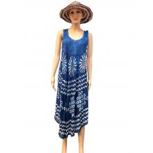 Rayon Crape Sea Blue White Artwork Umbrella Sundress MR69