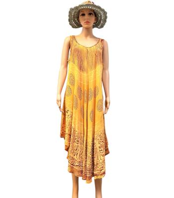 Rayon Crape Bige Abstract Print Umbrella  Sundress MR72