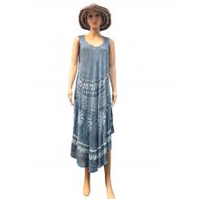 Rayon Crape Blue Palm Umbrella Sundress MR73