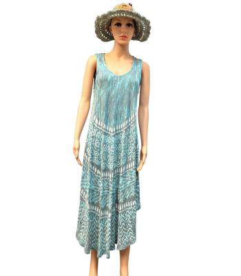 Rayon Crape Teal Abstract Umbrella Sundress MR74