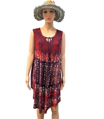 Rayon Crape Red Paisley Wide Slv Tunic Dress MR77