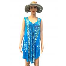 Rayon Crape Blue Star Wide Slv Tunic Dress MR78