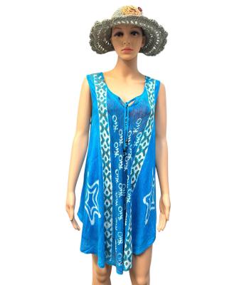 Rayon Crape Blue Star Wide Slv Tunic Dress MR78