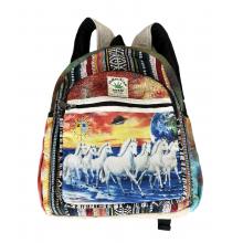 Cotton Hemp Tie Dye Sun moon Seven Horse Mini Backpack RIB1944