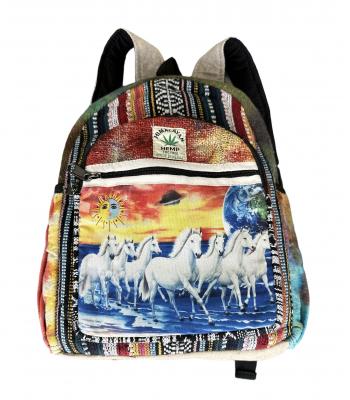 Cotton Hemp Tie Dye Sun moon Seven Horse Mini Backpack RIB1944