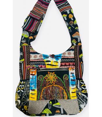 Cotton Multi Mushroom Patchwork Side Pocket Bag RIB24740 