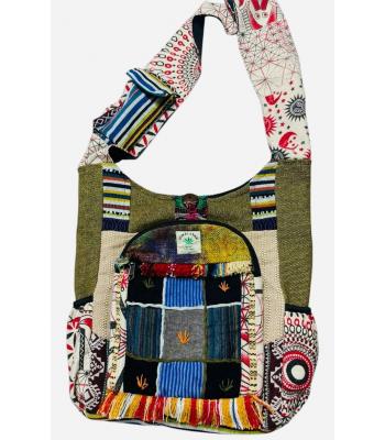Cotton Multi Patchwork Outside Pocket Festival Bag RIB24751 