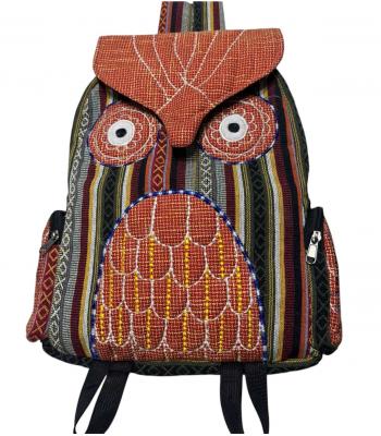 Cotton Hemp Thread Artwork Mountain Owl Backpack RIB24771