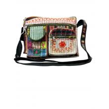Cotton Multi Color Patch  Embroidery Outside Multi Pocket File Bag RIB24774