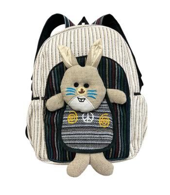 Cotton Hemp Peace Meditation White Bunny Backpack RIB24789